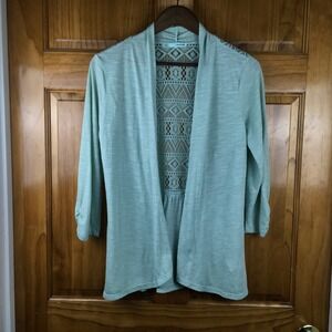 Maurices Womens Mint Green Lace Back Open Front Cardigan Slub Knit Sz M Boho
